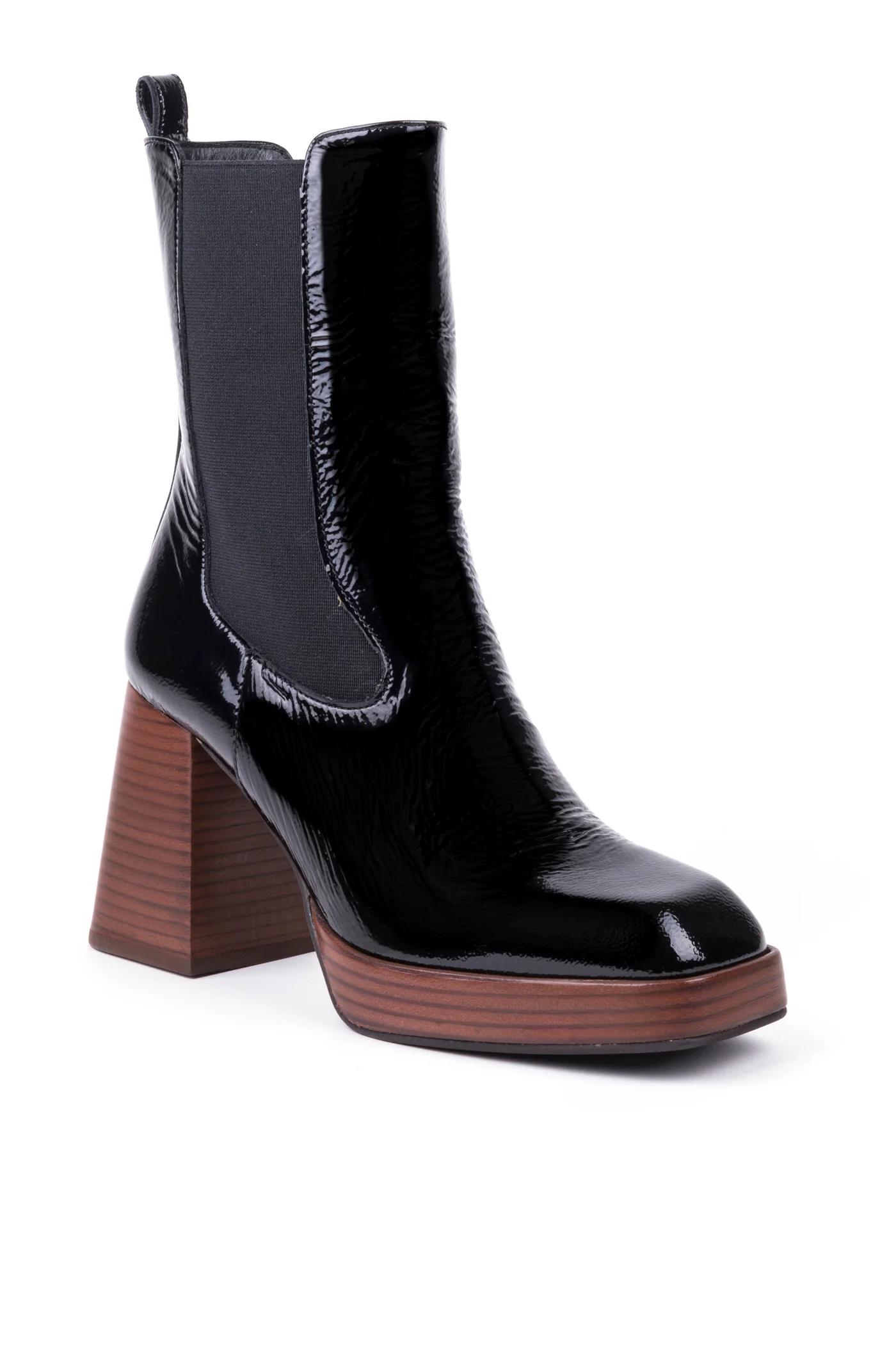 Botins chelsea de salto alto compensado em verniz - Image 3