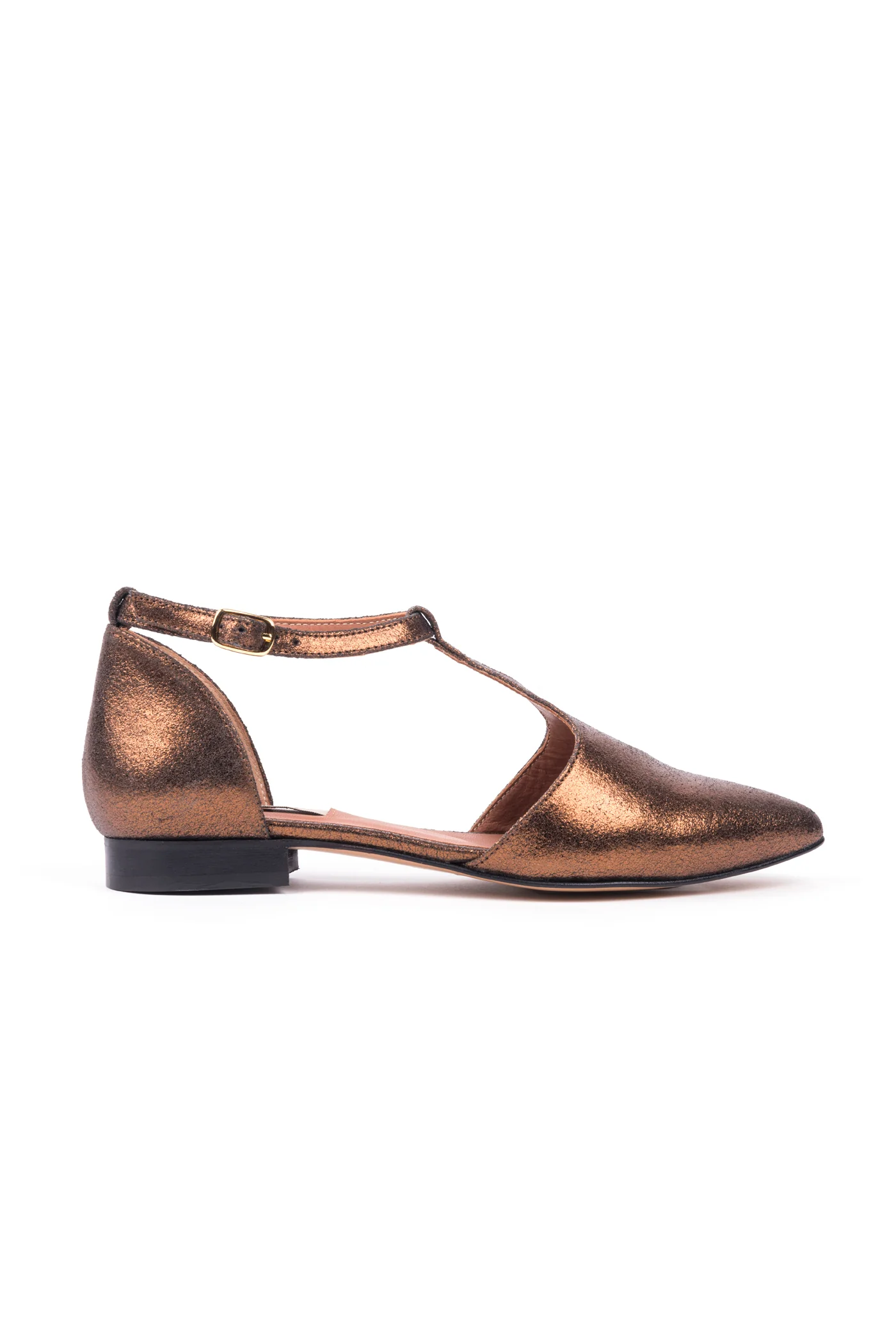 Sapatos rasos em croute metalizado