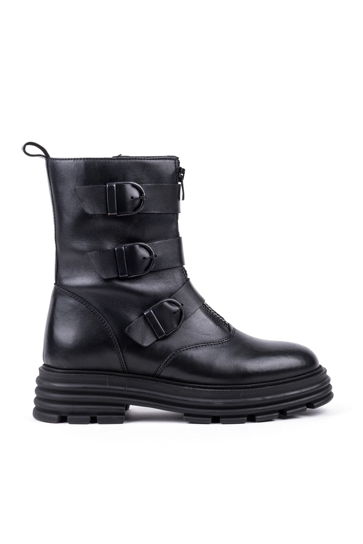 Botins estilo combat boot com fecho em pele - Image 3