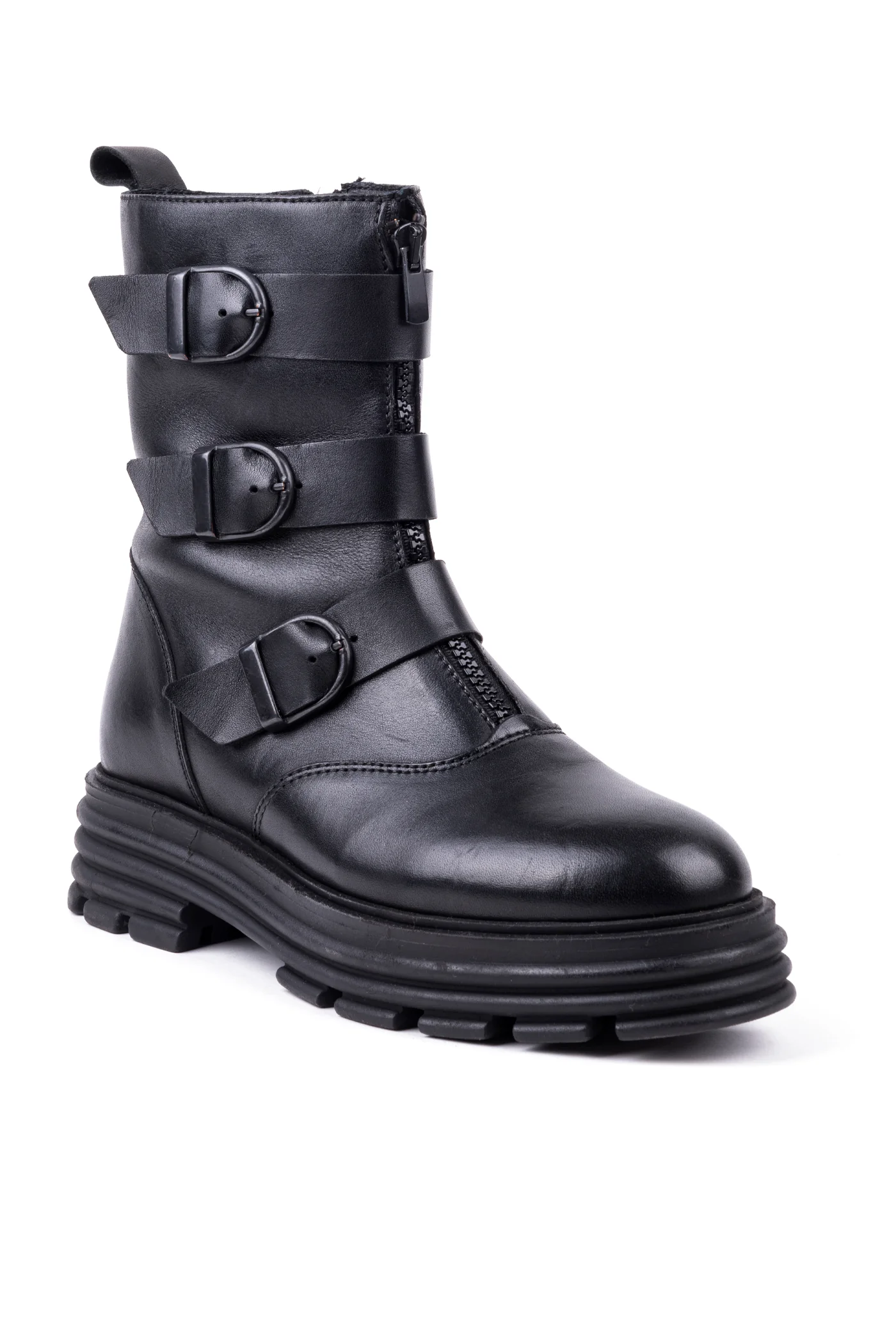 Botins estilo combat boot com fecho em pele - Image 4