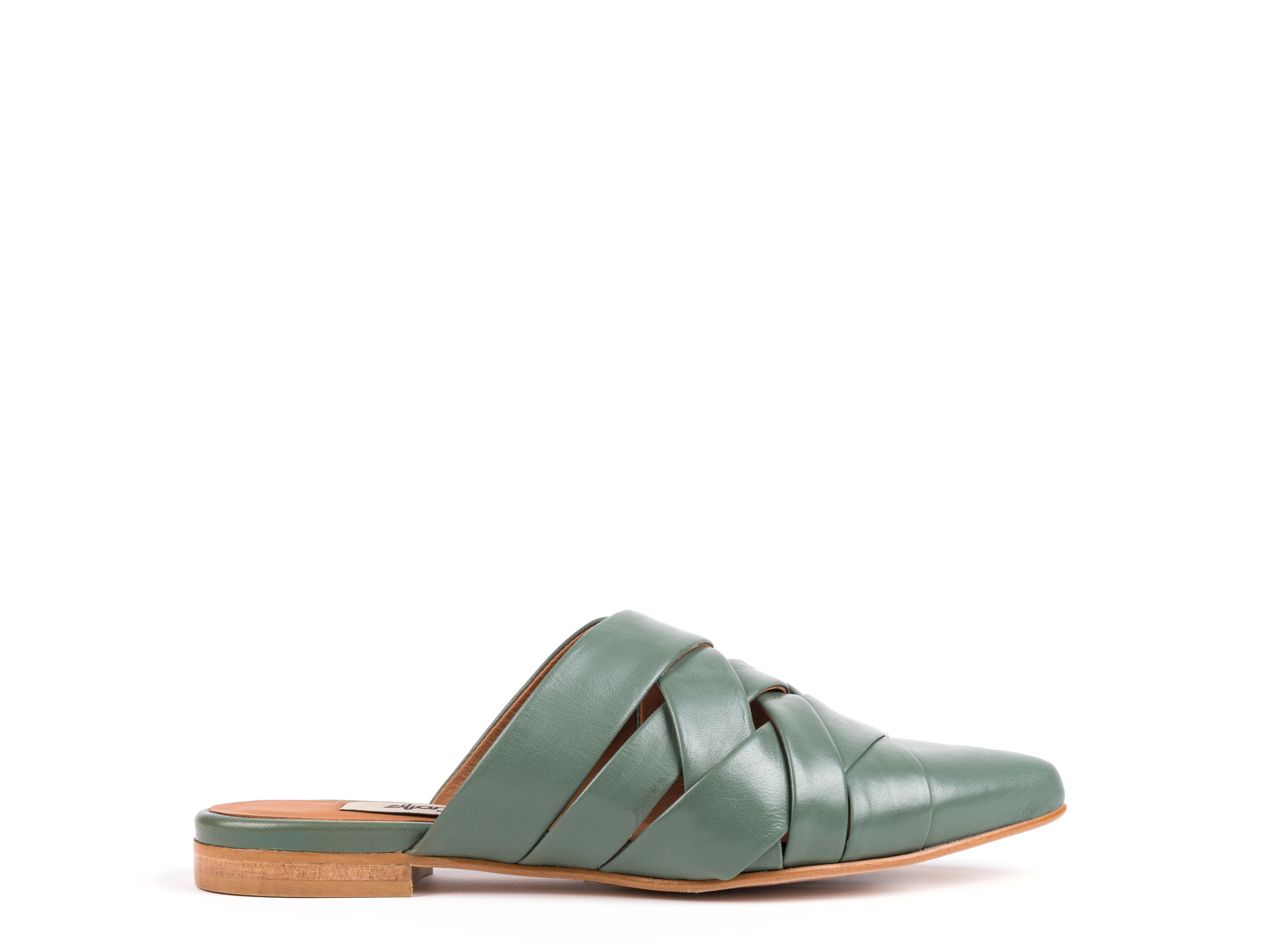 Mules rasas em pele verde seco - Image 3