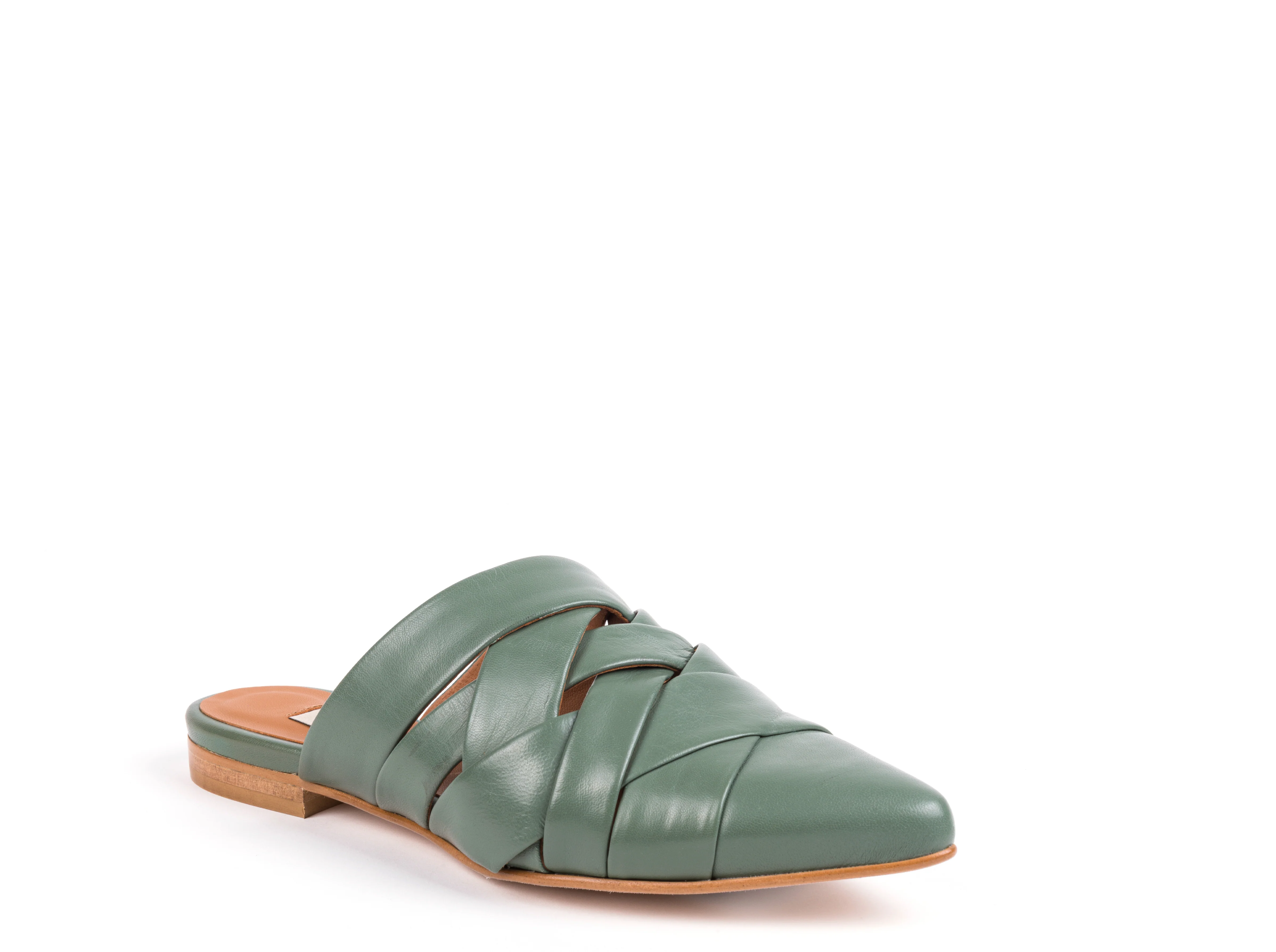 Mules rasas em pele verde seco - Image 4